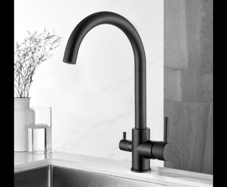 AQG DUO, смеситель для кухни с фильтром,излив закругленный цвет черный матовый, артикул 05SPL560NG