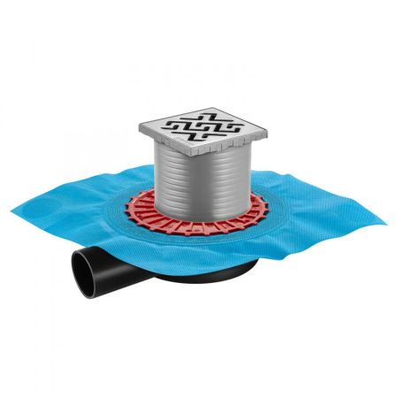 Трап BERGES водосток ZENTRUM Antik 100х100, матовый хром, выпуск D50 H65 боковой, артикул 090364