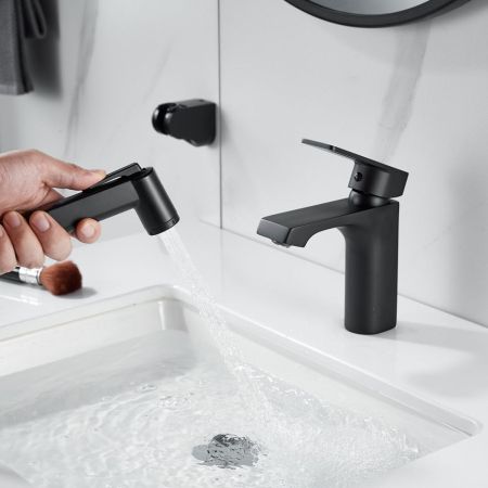 Смеситель для раковины с гигиеническим душем Raffine F171H, черный, артикул F171H