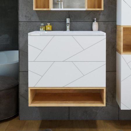 Комплект мебели для ванной Бриклаер КРИСТАЛЛ 80ZNNB, белый/дуб бунратти, артикул КРИСТАЛЛ 80ZNNB