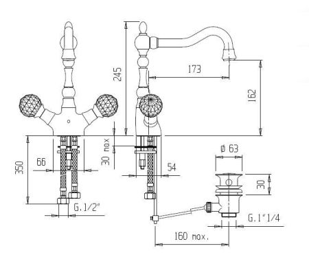 Смеситель для раковины CEZARES ATLANTIS-NOSTALGIA LS2-A