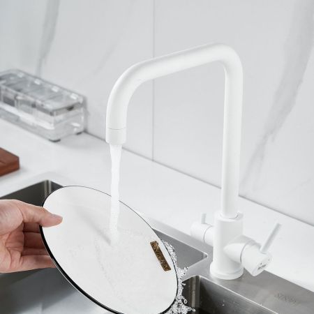 Смеситель для кухни с подключением фильтра воды Raffine F118C, белый, артикул F118C