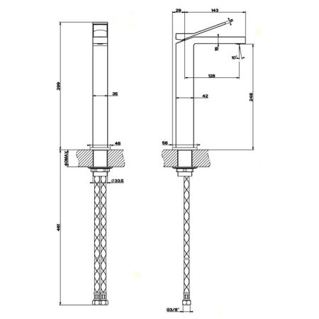 Gessi Rettangolo K Смеситель для раковины на 1 отверстие, излив 128мм, цвет: черный