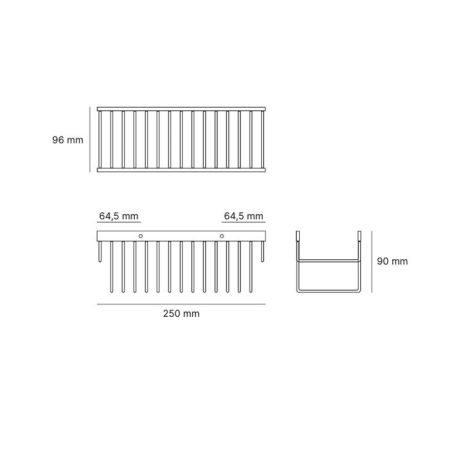 Полка, Carimali, Quadro, решетка прямоугольная, одноярусная, ширина, мм-250, глубина, мм-96, высота, мм-90, тип установки-настенный, цвет-хром, артикул 99112-CR