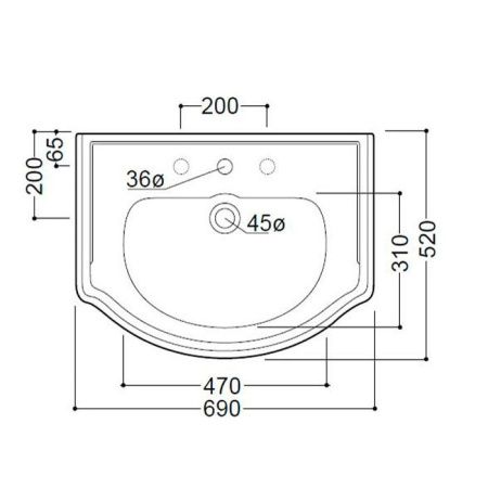 KERASAN Retro 69, раковина 69*52см без отверстия под смеситель, цвет: белый