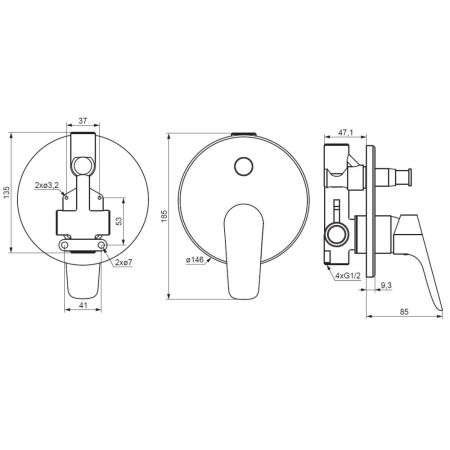 777100000 Jupiter, смеситель монтируемый в стену ванной - душевой, хром, артикул 777100000