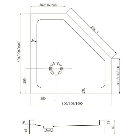Душевой поддон Veconi Tezeo acrylic TZ-53, 800x800x150, акрил, белый, артикул TZ53-80-C5