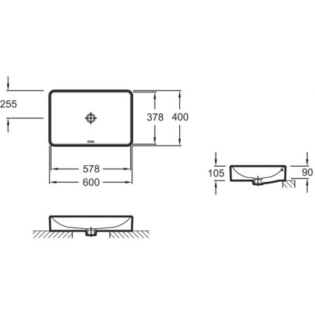 EVF102-00 раковина на столешницу VOX без отв. под смеситель /60х40/ (бел), артикул EVF102-00