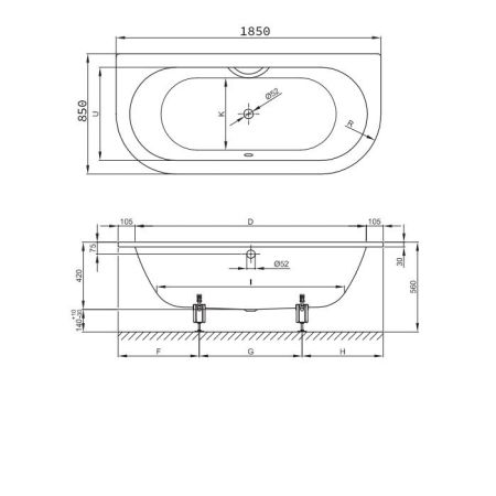 Опора для ванны, Bette, универсальная, комплект-2 штуки, артикул B23-1500