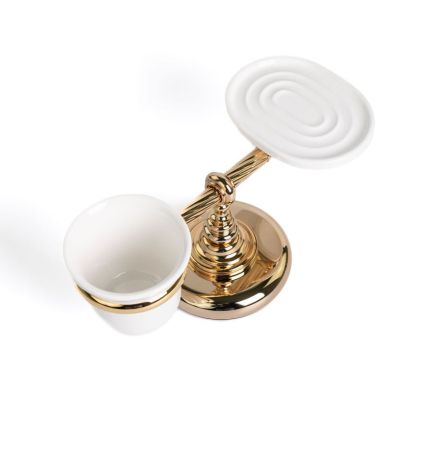 Stil Haus Giunone, настольные керамические мыльница + стакан, цвет золото, артикул G15М(16)