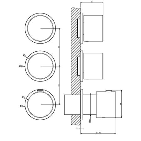 GESSI HABITO Смеситель настенный встраиваемый, термостатический, с 2 запорными вентилями, термостатический, цвет хром, артикул 63434#031