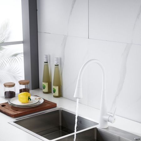 Смеситель для кухни с гибким изливом и режимом "душ" Rose R213C, белый
