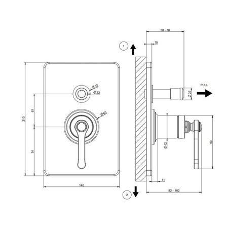 GESSI VENTI20 Смеситель встраиваемый, однорычажный, с переключателем на 2 положения, внешняя часть, цвет Warm Bronze Br. PVD
