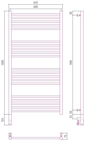 Полотенцесушитель электрический "БОГЕМА 3.0" прямая 1200х600 / МЭМ левый (Золото), артикул 03-5804-1260