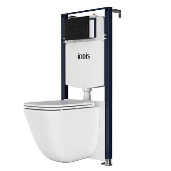 Комплект 3в1: подвесной унитаз, инсталляция и черная клавиша смыва IDDIS Basic (BASTQ02i73)