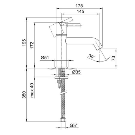 Fantini Nostromo Смеситель для раковины, 1 отв., без донного клапана, излив 145мм, цвет: нержавеющая сталь, артикул 50 93 E803WF