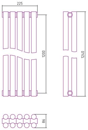 Отопительный радиатор ЭСТЕТ-11 н/ж 1200х225 / 5 сек (МУАР Темный Титан), артикул 15-0302-1205