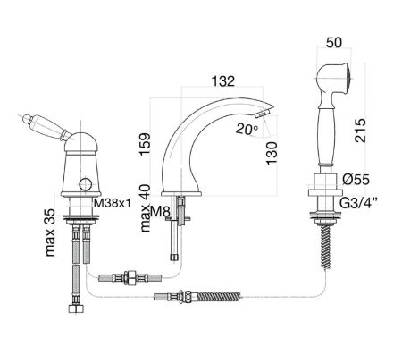 Смеситель на борт ванны Fiore IMPERIAL BLACK 89CO5105, хром/золото, артикул 89CO5105