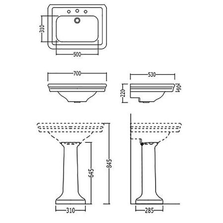 Devon Etoile Раковина (70х53см) с 3 отверстием под смеситель, цвет: белый
