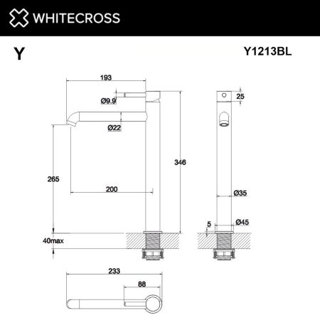 Смеситель для умывальника WHITECROSS Y Y1213BL (черный мат), артикул Y1213BL