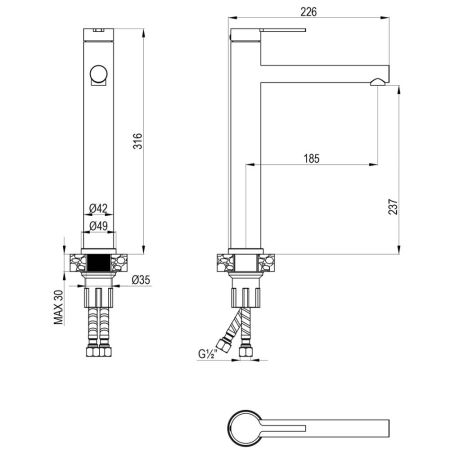 Смеситель Rossinka для раковины высокий монолитный (RSF-1715S-SSN), артикул RSF-1715S-SSN