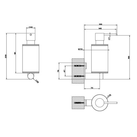 GESSI 316 Дозатор для жидкого мыла настенный, цвет: белый/brushed black metal pvd, артикул 54713#707