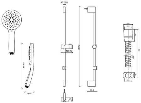 Душевой гарнитур JACOB DELAFON SALUTE E32907-CP (хром, сталь), шт, артикул E32907-CP