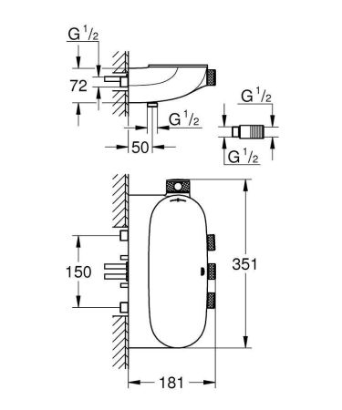 Внешняя часть термостатического смесителя для душа GROHE Grohtherm SmartControl на 3 выхода, хром (34713000)