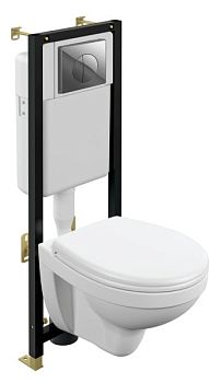 Комплект Cersanit DELFI TPL Инсталляция BLACK кнопка LEON пластик хром глянцевый (S-SET-DEL/Black/TPL/Cg-w)