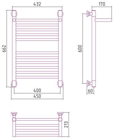 Полотенцесушитель водяной "БОГЕМА 1П +" 600х400 (Золото), артикул 03-0223-6040