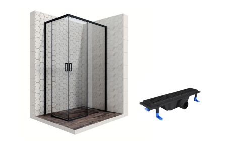Душевой уголок Ambassador Queen Black 11011205R-ST2, прямоугольный, линейный трап, 120х80, артикул 11011205R-ST2