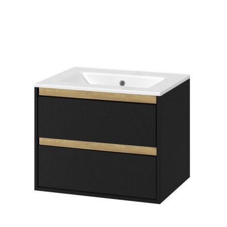 Тумба под раковину EXCELLENT Tuto 60 см (черный матовый/дуб), 2 ящика, артикул MLEX.0103.600.BKBL