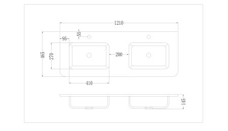 IBX, керамическая раковина двойная 120 см, цвет белый, артикул PORC120SUN
