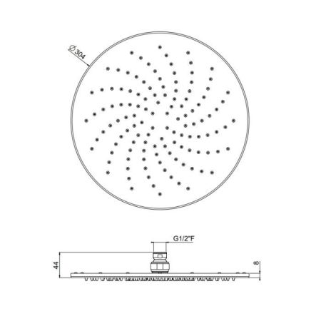 Верхний душ, Carimali, OttoMillimetri, ультратонкий, инспектируемый , тип установки-настенный, потолочный, размер душевого диска, мм-300*300, форма-круглая, держатель-необходимо заказать, цвет-хром, артикул 8MM0003CRX