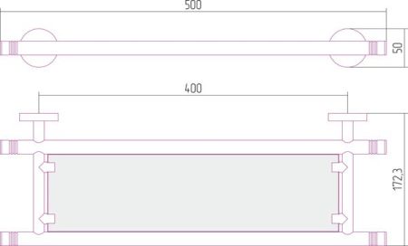 Полка, Сунержа, КАНЬОН, ширина, мм-500, глубина, мм-173, высота, мм-50, тип установки-настенный, материал-нержавеющая сталь/стекло, крепления в комплекте, цвет-золото, артикул 03-3003-0500
