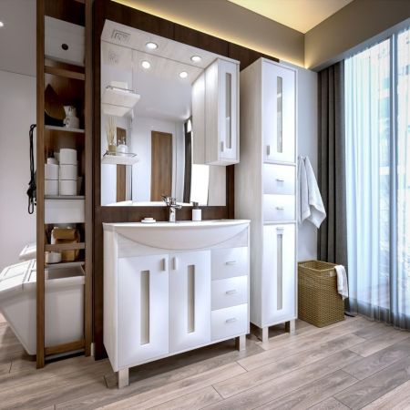 Зеркало со шкафом Бриклаер БАЛИ 90 см правое, светлая лиственница/белый, артикул 4627125412042