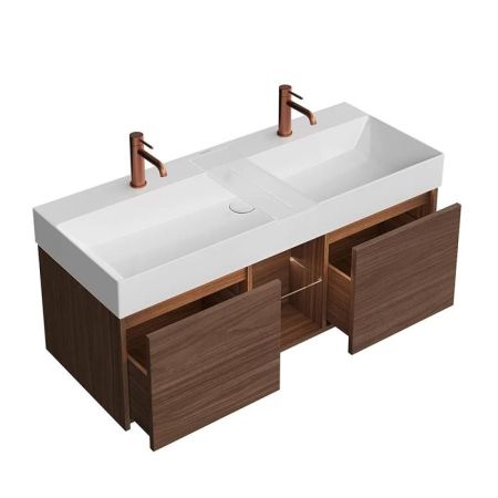 Тумба GRANDE подвесная 120, 2 ящика + открытая зона, структурированный орех, артикул GR.120.2\SNUT