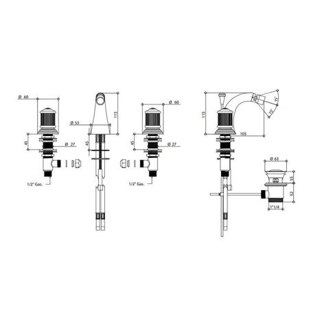 Bongio Impero Смеситель для биде, цвет золото/Swarovski