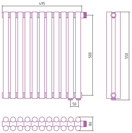 Отопительный радиатор ЭСТЕТ-11 н/ж EU50 500х495 / 11 сек (ЗОЛОТО)