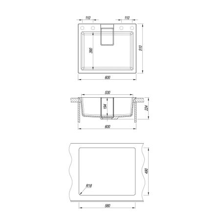 Кухонная мойка Florentina РИВЬЕРА 20.490.D0600.302, антрацит, артикул 20.490.D0600.302