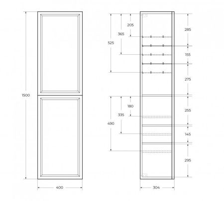 GIUBILEO Шкаф подвесной с двумя распашными дверцами с доводчиками, с двумя полками, универсальный, Bianco Lucido, 400x300x1500, GIUBILEO-1500-2A-SC-BL, артикул GIUBILEO-1500-2A-SC-BL