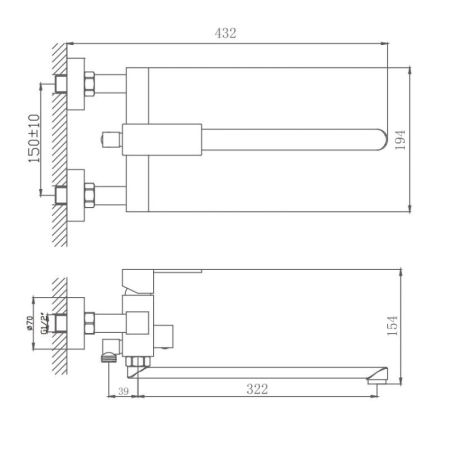 Смеситель для ванны Haiba HB22803, сталь, артикул HB22803