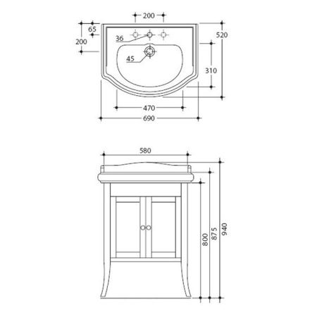 KERASAN Retro 69, раковина 69*52см с 1 отв., цвет: белый, артикул 104601*1