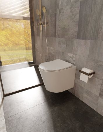 AQM2001 Унитаз подвесной с сиденьем SoftClose, технология смыва Rimless, скрытый крепеж. 515x355x365, артикул AQM2001