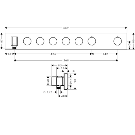 AX Встраиваемый термостат для душа, 5 потреб, Select 670/90, (внешняя часть), цвет: хром