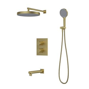 Душевая система IDDIS Duna с тропическим, ручным душем и изливом, термостат, матовое золото (DUNMGSTi68)