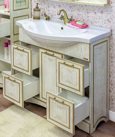 Тумба для раковины Sanflor Адель 100 Н0000000665 Белая с патиной Золото