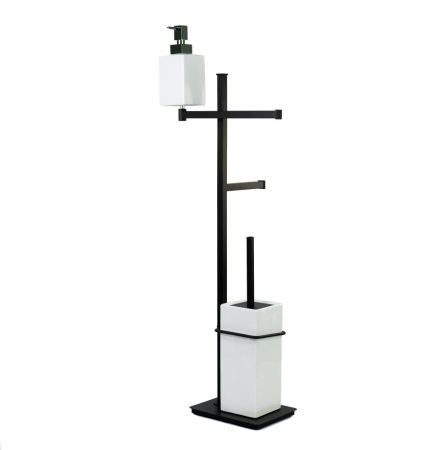 Stil Haus Urania, стойка: доз. + полотенцед. + бумагодер. + ёрш кер., цвет чер. мат. - бел. керамика, артикул U21D(23-BI)