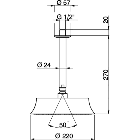 CISAL Shower Верхний душ D220 мм с потолочным держателем L270 мм, цвет хром