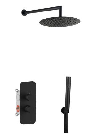 AQG Urban, душевой комплект ER232 на 2 потребителя, с настенным кронштейном, цвет черный матовый, артикул 19URBER23205